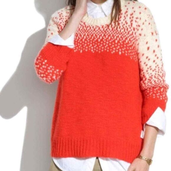 Madewell Drift Stitch Wool Blend Ombre Heart Print Red and Cream Sweater - Picture 3 of 8